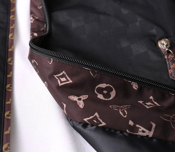 LV HOODED JACKET IN BLACK DAMIER AND BROWN TRIM 239036