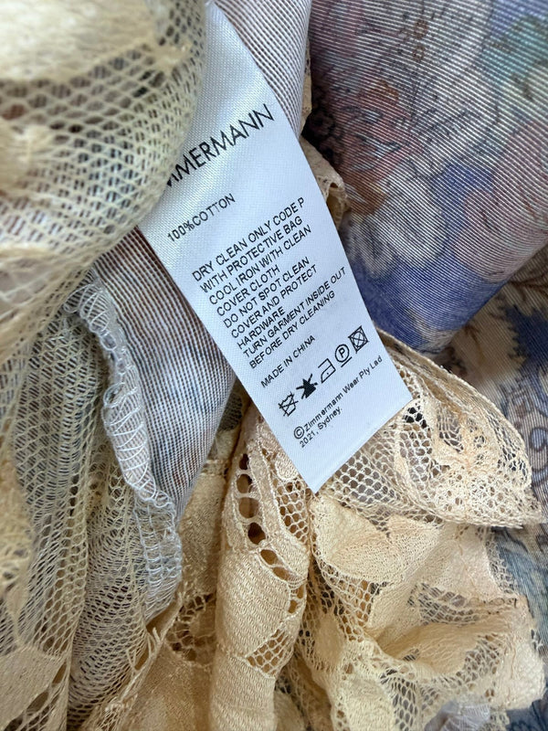 Zimmermann Rebellion Lace-Up Mini Dress Tan Blue Cotton 335959