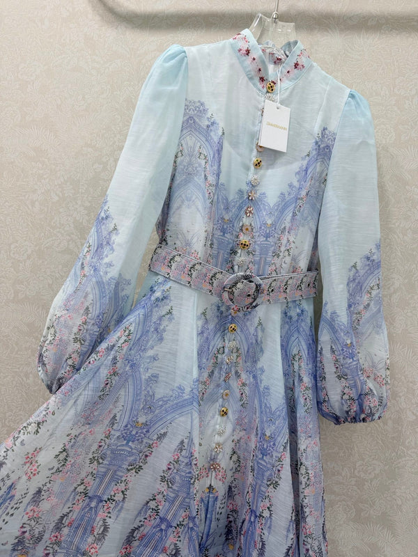 Zimmermann Eden Belted Mini Dress Blue Paisley Cotton 347324
