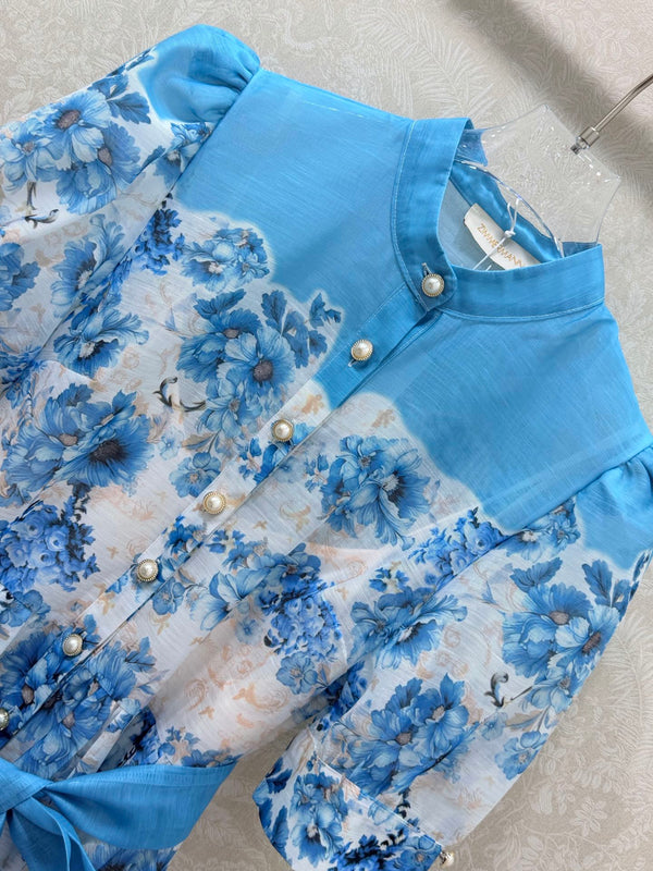 Zimmermann Alisa Dress Blue Floral Cotton 347322