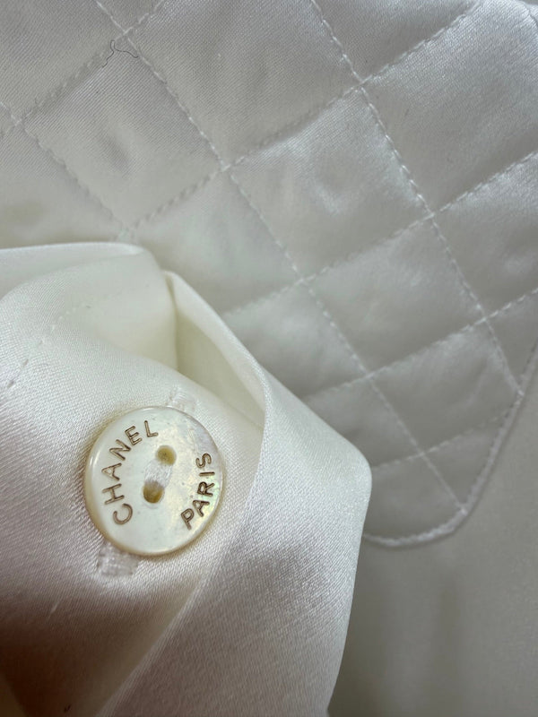 CC Collar Diamond Pattern Shirt White Silk 353059