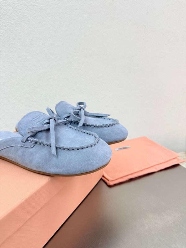 Miu Logo Mule Light Blue Suede 693523