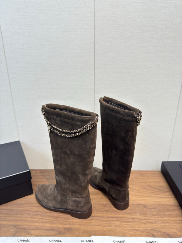 Chanel 25 Long Boot Brown Suede 465617