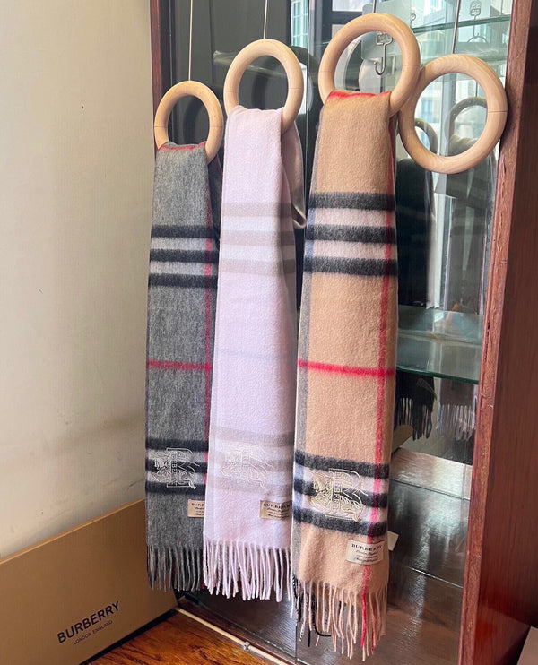 CLASSIC CHECK SCARF 180 CM IN CAMEL BROWN MIX BLACK CASHMERE 394772