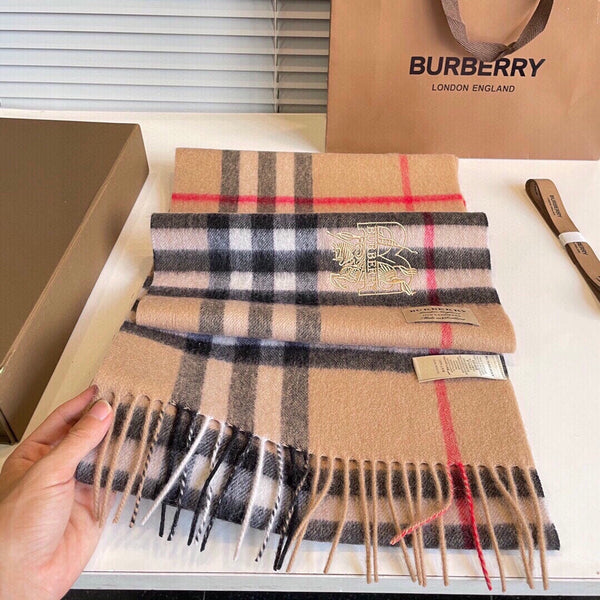 CLASSIC CHECK SCARF 180 CM IN CAMEL BROWN MIX BLACK CASHMERE 394772