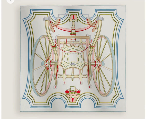 HM Les Roues de Phaeton Scarf 140x140cm Blue White Silk Cashmere 269476