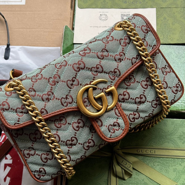 gg marmont 26cm chocolate blue monogram canvas gold hardware