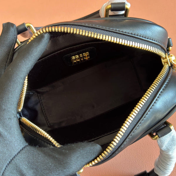 Miu Arcadie Small 19cm Bowling Handbag Black Cowhide 280989