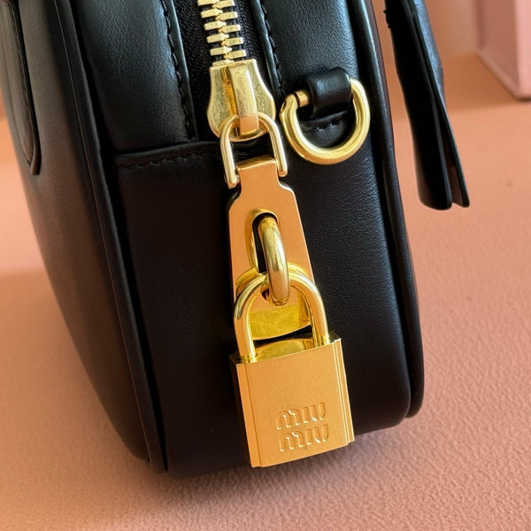 Miu Arcadie Small 19cm Bowling Handbag Black Cowhide 280989