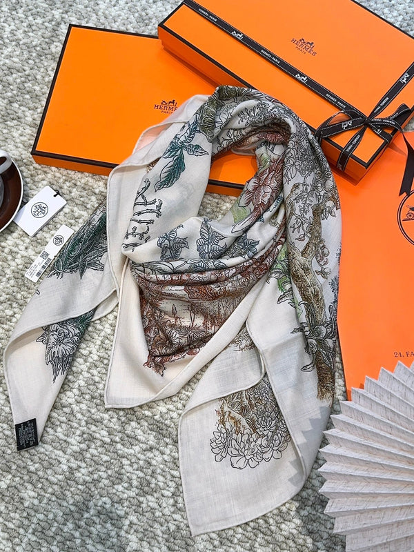 Scarf 140 CM Brown Colorful Cashmere And Silk 394551