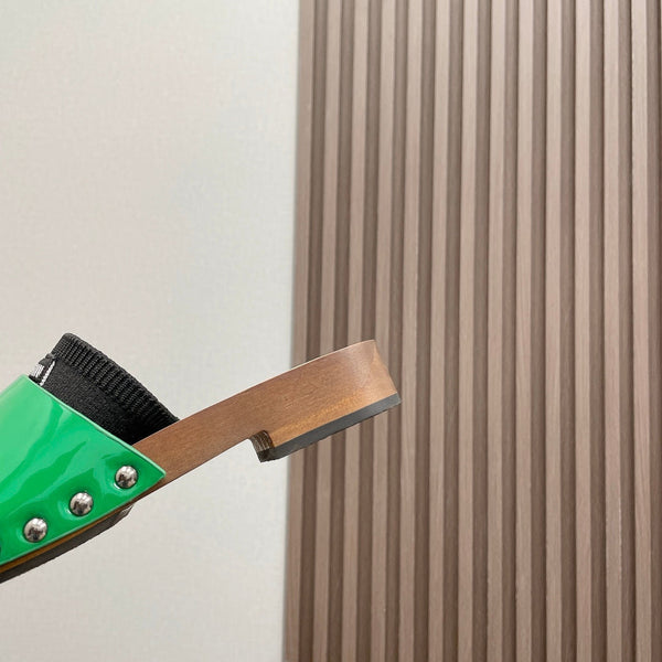 Miu Miu Slippers In Green & Black Glossy Calfskin With Purple Half-Foot Socks