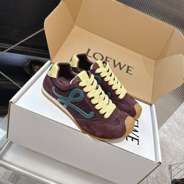LOEW 26s Ballet Runner 2.0 Burgundy Yellow Suede Sheepskin 683932