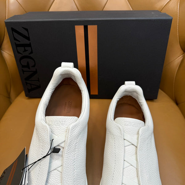 Zegna Men's Triple Stitch Sneakers White Grain Leather