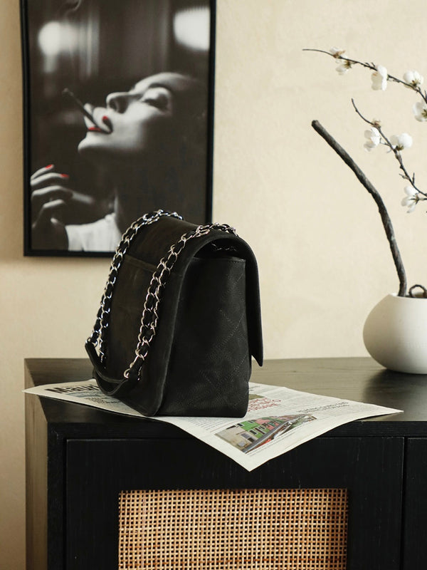 Chanel 25 Classic Single Flap Bag 35cm Black Leather 323477