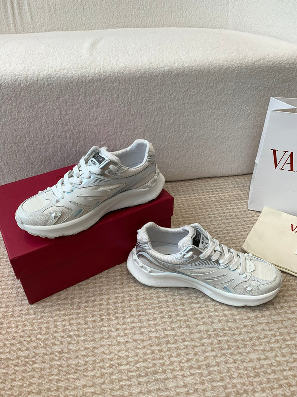 Valentino Sneaker 50mm In White Mix Grey Blue Mesh Fabric And Cowhide 814274