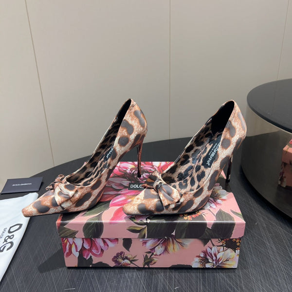 DC 25 Toe Bow High Heel Shoes 35mm Leopard-Print Silk And Sheepskin 381611