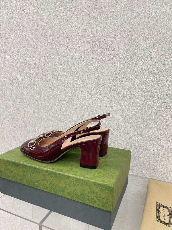 GG WOMEN'S HORSEBIT SLINGBACK 65MM IN WINE RED CALFSKIN