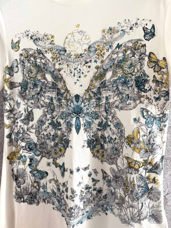 CD Butterfly T-shirt White mix colors Cotton Linen