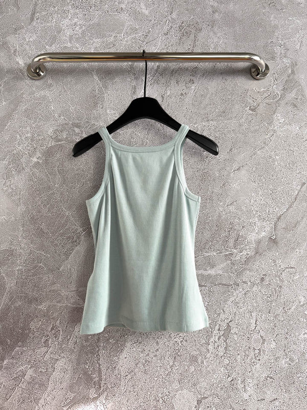Fendi Embroidered Vest Blue Green Cotton