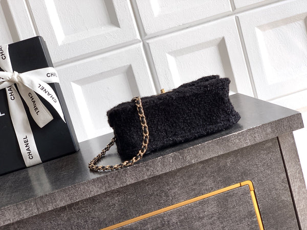 CC Mini Flap Bag 17.5 With Handle Black Tweed