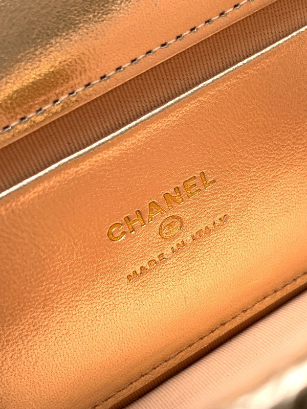 CC Mini Flap Bag 15 With Handle Gold Metalic Lambskin