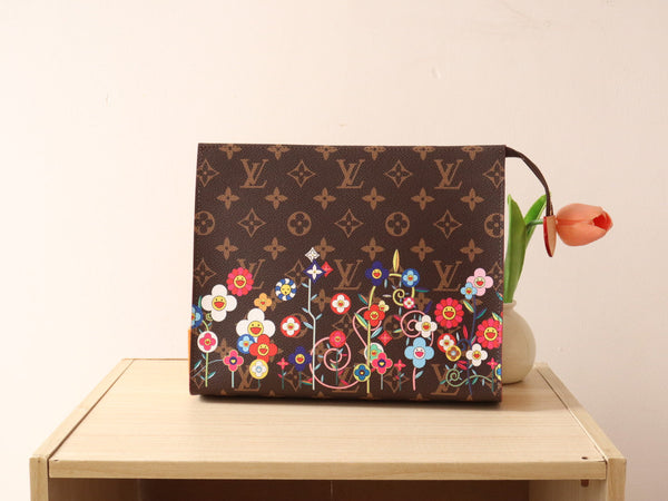 LV x TM Toiletry Pouch Brown Monogram Flower Motifs Canvas