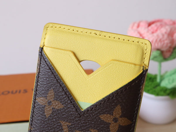 LV Porte-Cartes Magnet Brown Yellow Monogram Canvas & Cowhide