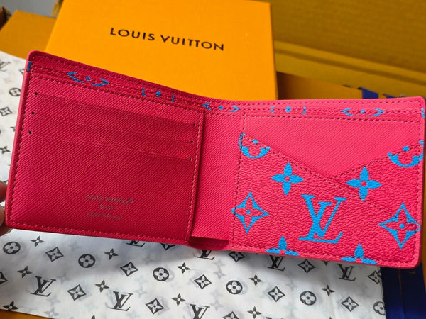 LV M14694 Multiple Wallet Blue Red Monogram Glow Canvas & Cowhide