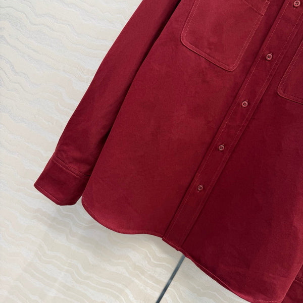 Miu SS26 Light Denim Shirt Amaranth Red Cotton 346164