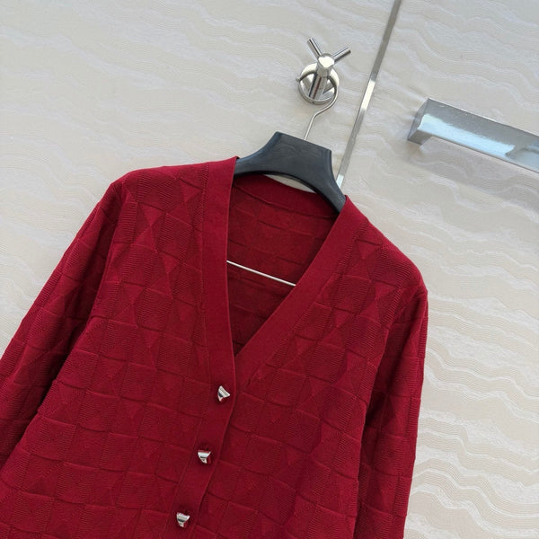 HM "Medor" Long-Sleeve Cardigan Red Wool