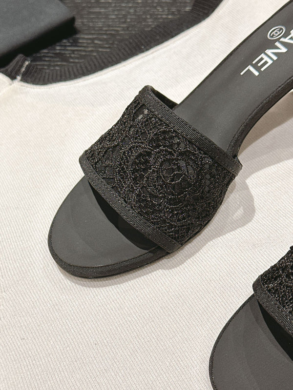 mule sandal 60 black lace fabric