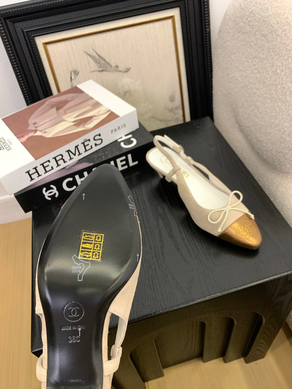 CC 25 Slingbacks 45 Bow With Beige Suede Mix Gold Sheepskin 277673