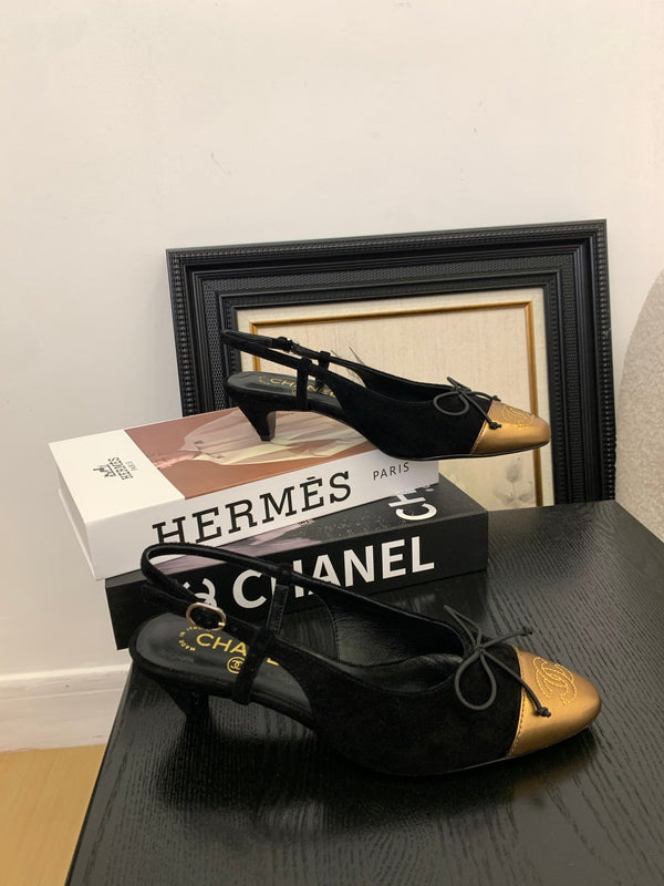 CC 25 Slingbacks 45 Bow With Black Suede Mix Gold Sheepskin 277676