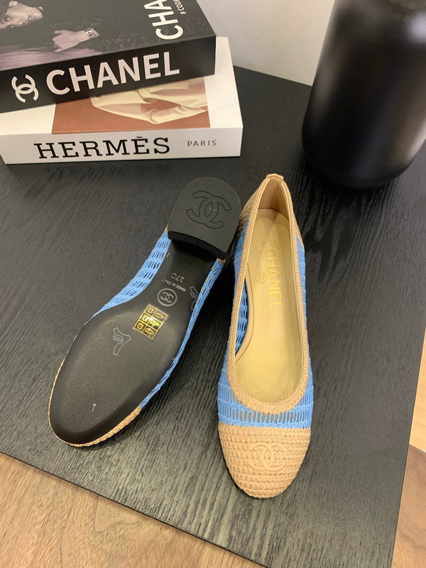 cc 25 ballet flat 50mm beige sky blue raffia 288819