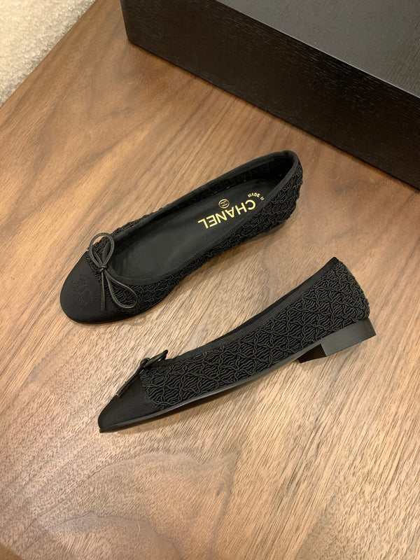 CC 25 Ballet Flat Black Fabric Grosgrain