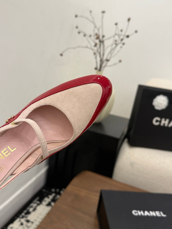 CC 26FW Slingback 7.5cm Pink Red Suede Patent Leather 676122