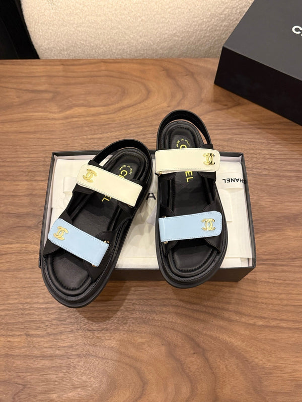 CC Dad Sandals White Black Blue Calfskin 850570