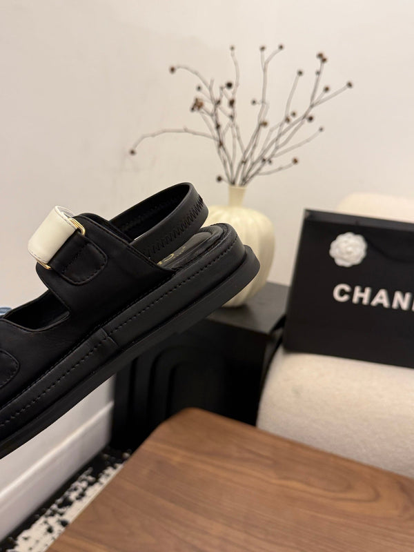 CC Dad Sandals White Black Blue Calfskin 850570