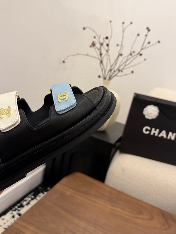 CC Dad Mules White Black Blue Calfskin 850571