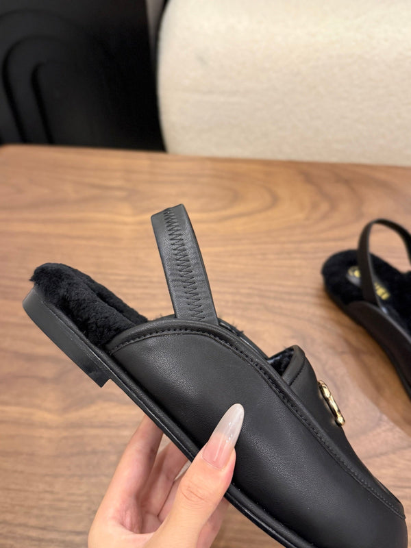CC 26s Slingback Loafers Black Leather Shearling 122678