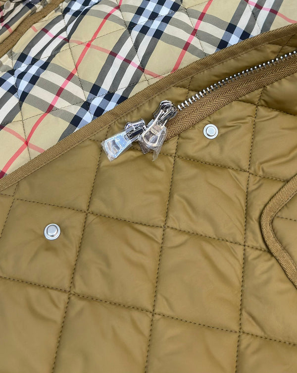 Burberry 25 Quilted Hooded Long Coat Yellow Polyester Cotton
