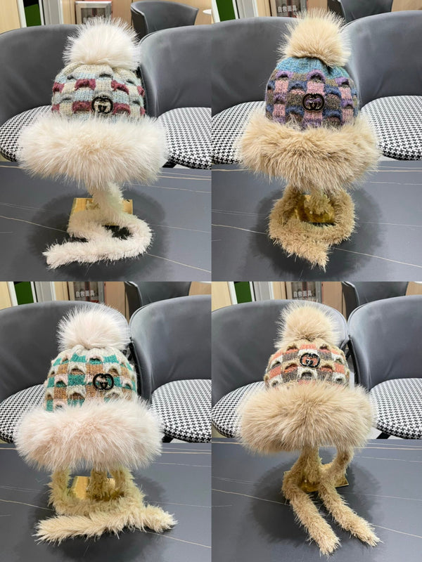 BEANIE HAT IN COLORFUL WOOL AND RABBIT FUR 392115