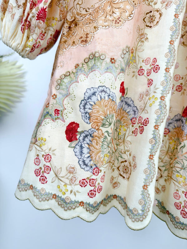 Zimmermann Daylight Mini Dress Wallpaper Floral Blush Linen Fabric 342342
