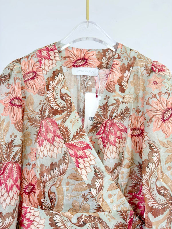 Zimmermann Daylight Mini Wrap Frill Dress Pink Cotton 342336