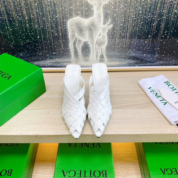 BV 26s Alfie High Mules 90mm White Woven Calfskin