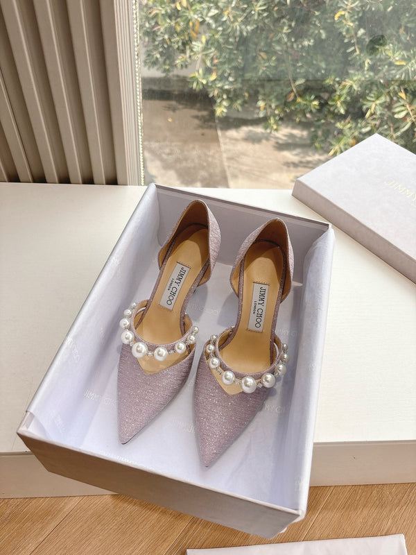 Jimmy Aureli Pearl-embellished Pumps 85mm Muted Pink Glitter 547688