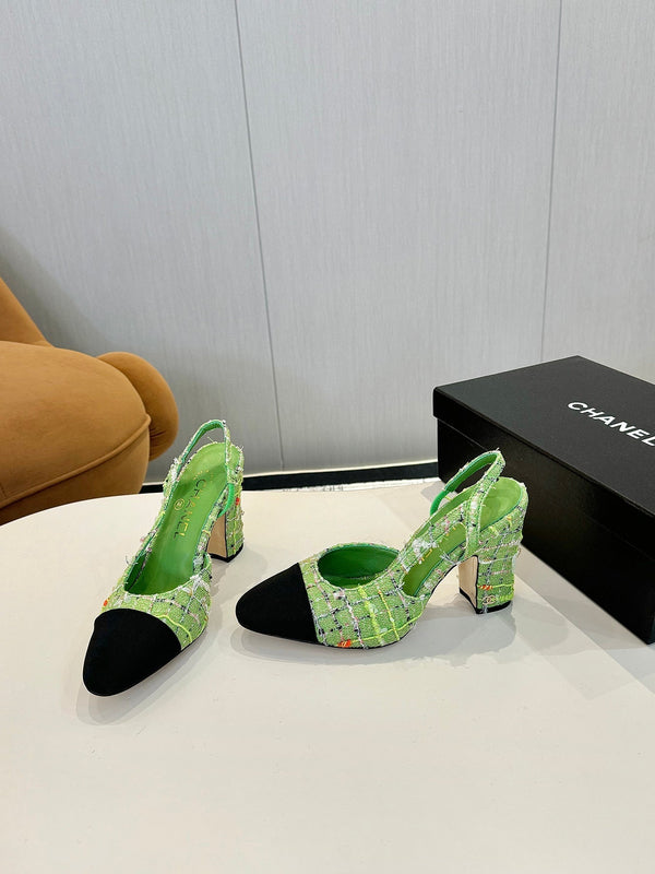 cc 25c slingback 90 green tweed black grosgrain 233620