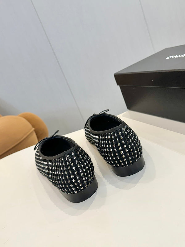 cc 25c ballet flat black white tweed black grosgrain 233623