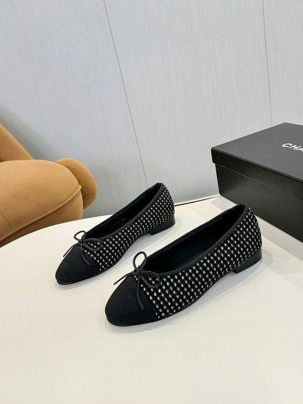 cc 25c ballet flat black white tweed black grosgrain 233623