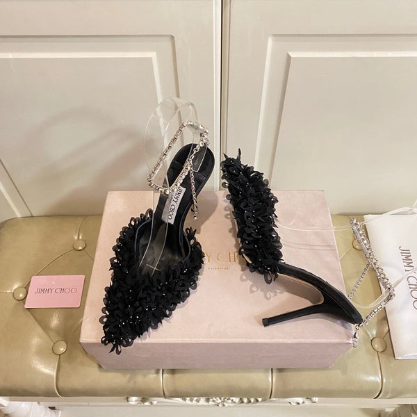 Jimmy Choo Saeda 100 Black Lace Leather 688240